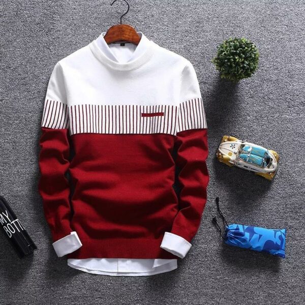 Custom Knitted Pullover Men's Casual Cotton Pullover Sweater with Stripes for Winter Fashion