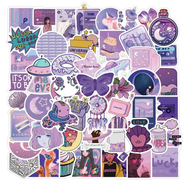 50 pieces of adorable cartoon purple wind girl graffiti stickers to adorn a motorcycle trunk that are waterproof - Image 4