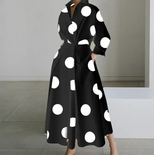 Brand-new, elegant, vintage, modest swing cotton custom casual dresses for women with sleeves and polka dots on a long, flowy shirt - Image 4