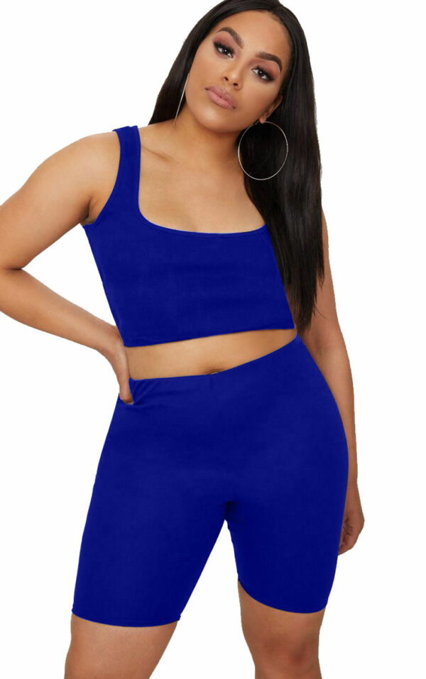 Women's Plus Size Clothing - Sexy Tank Crop Top Butt Lift Shorts 2-Piece Set - L to 4XL - Image 4