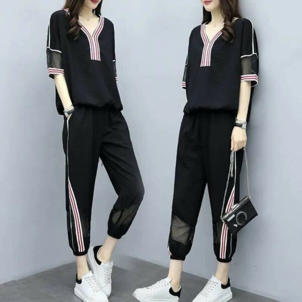 Summertime Loose 2 Piece Set Korean Loose Short Sleeve Top + Cropped Pant Suits Jogging Sweatsu 5XL 4XL Plus Size - Image 5