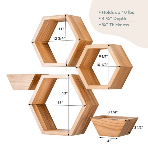 Hexagon Floating Shelves with Honeycomb Decor on Wall for Wooden Plant Pots - Image 5