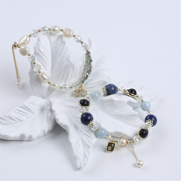 Wholesale Gemstone Jewelry - Handcrafted Lapis Lazuli Pearl Bracelet with Crystals - Image 2