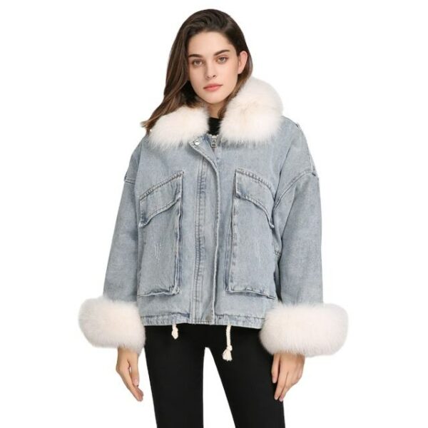 For a woman, winter coats and muffs Women's mixed-media chaqueta jeans and denim jackets