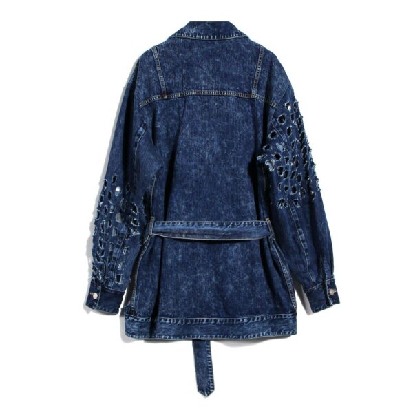 Modern Casual Look Women's Denim Jacket Punching Women's Statement-Making Jacket Women's Long-Stitched Denim Jacket - Image 5