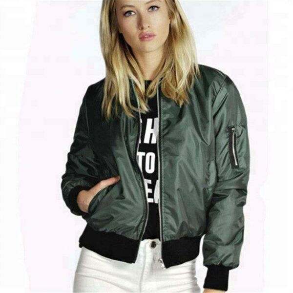 Fashion women's coat tops, wholesale plain thin zipper bomber jackets for women Long-sleeve O-neck Casual Baseball Jacket in Solid Color - Image 4