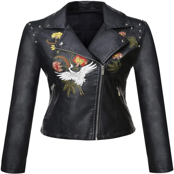 Women's Short Jacket with Motorbike Studs and Custom Printing Windbreaker Style for Women - Image 5