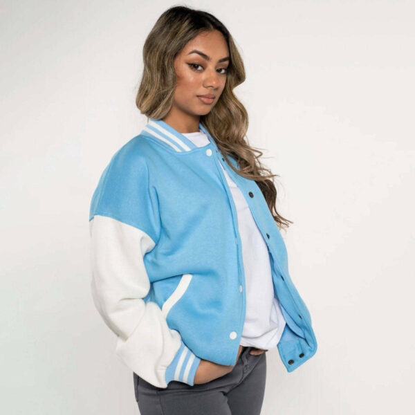 Baseball women's varsity jackets with flocking sleeves and long leather sleeves that are fashionable and breathable. - Image 4