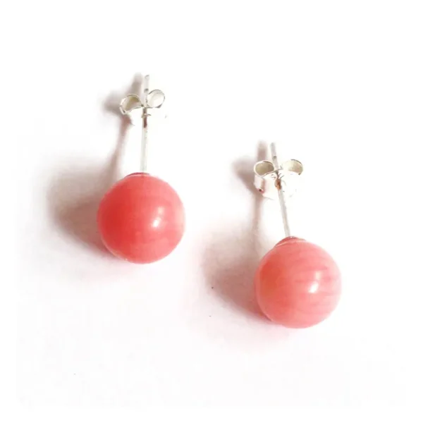 Women's 7-8mm Pink Coral Stud Earrings in 925 Sterling Silver  - Image 5