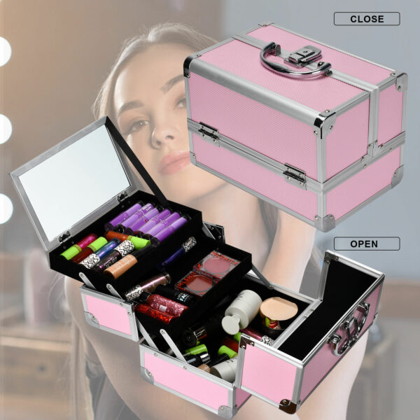 Aluminum Cosmetic Case in Pink Trunk Travel Bag Jewelry Case with a large capacity Ladies Cosmetics Case - Image 3