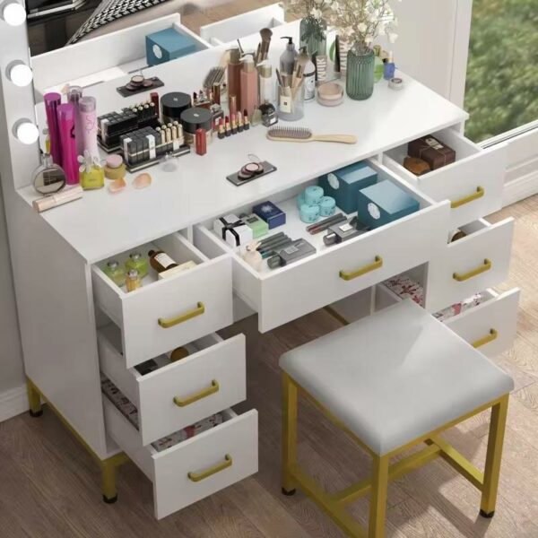 Golden Best Hot Selling Quality opulent makeup vanity Vanity Table Dressing Table Set with Mirror Drawers and LED Lighting The Golden Chair - Image 5