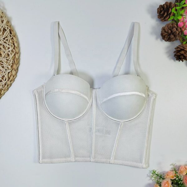 Women's Customizable Logo Inner and Outer Wear Strapless French Mesh Corset Bustier Sexy Top Bra and Outer Wear - Image 4