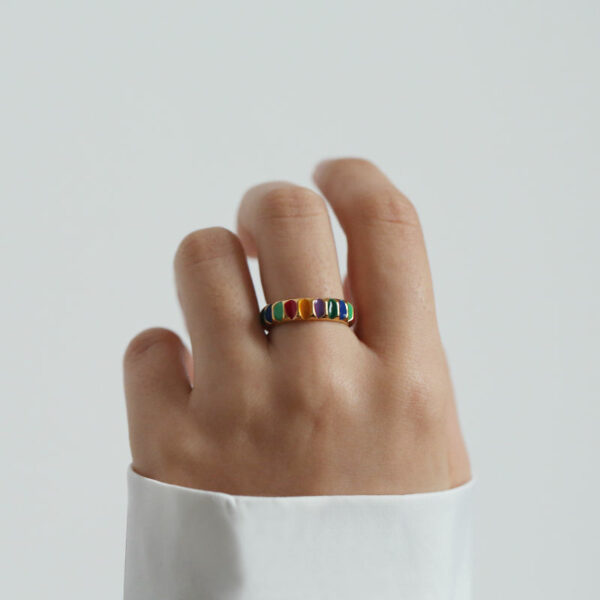 Handmade Y2K Trendy Rainbow Oil Drop Ring Wholesale Jewelry for Women - New Arrival Colorful Enamel Ring - Image 4