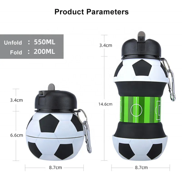 Kids Straw Football Collapsible Water Bottle with Custom Logo for Sports Drinkware - Football Botella de agua - Image 4