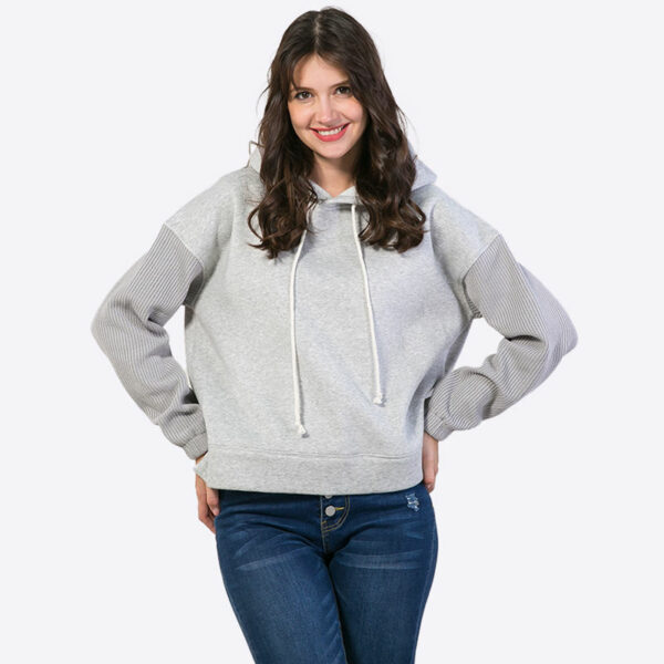 custom long sleeve gray simple drawstring hoodies sweatshirts for women - Image 4