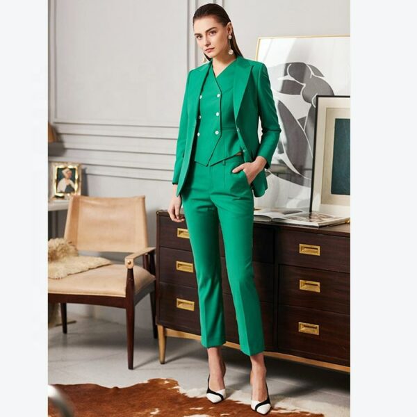 Women's two-piece, three-piece business suit in green, with green blazer pants suit and lady tuxedo suit,  newest styles - Image 4