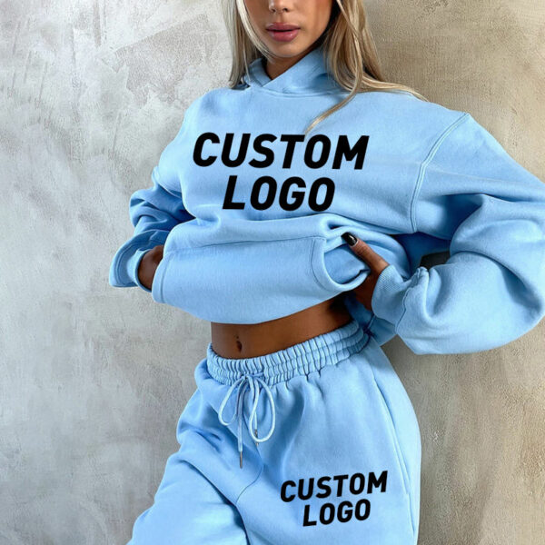 Wholesale Women Casual 3D Puff Print Cotton Oversized Hoodie and Jogger Set with Custom Logo for Plus Size Women's Hoodies and Sweatshirts - Image 5