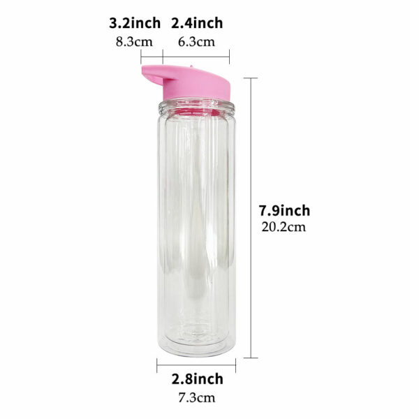 Snow globe water bottles for kids with a flip-top lid and a strap, made of double-layered plastic and acrylic, that are reusable and portable. - Image 4