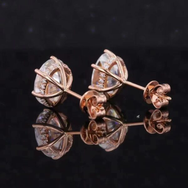 18K Rose Gold Stud Earrings with 2CT 7x9mm Oval Cut VVS1D Moissanite Hidden Halo Classic Earrings for Women  - Image 4