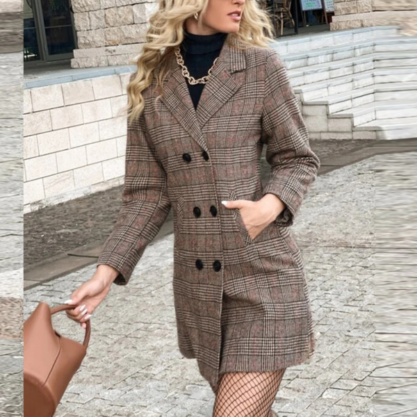 Elegant Custom Casual Plaid Women's Long Coat for Winter Fashion - Image 6