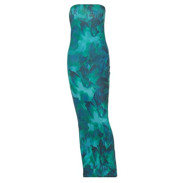 Summertime Maxi Bodycon Women's Long Casual Dresses with Green Printing, Strapless, Slim, and Sexy Sleeveless Tube Dress - Image 6