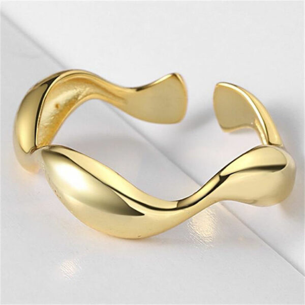 Women's Adjustable Irregular Wave Ring in 925 Sterling Silver with 18K Gold Plated Easy Rings for Fine Jewelry - Image 6