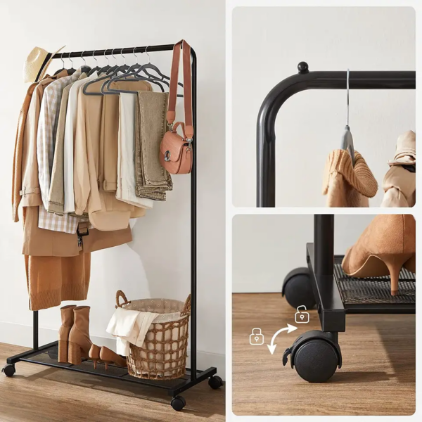 High-quality metal coat rack on a mobile stand that is floor-standing and has wheels. - Image 5