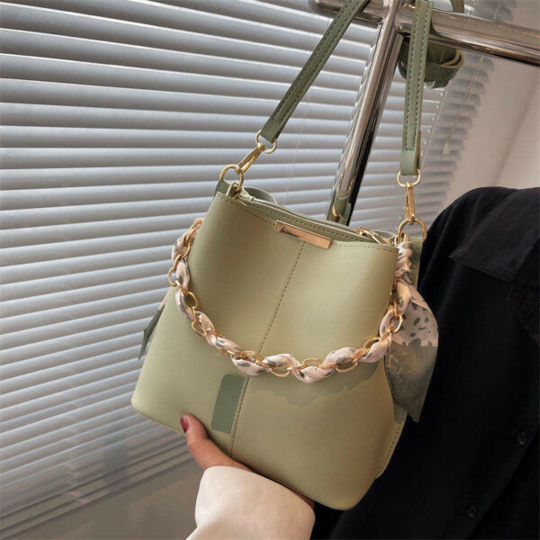 One-shoulder bags in bulk that are stylish Women's Candy Pu Leather Chain Bucket Bag - Image 5