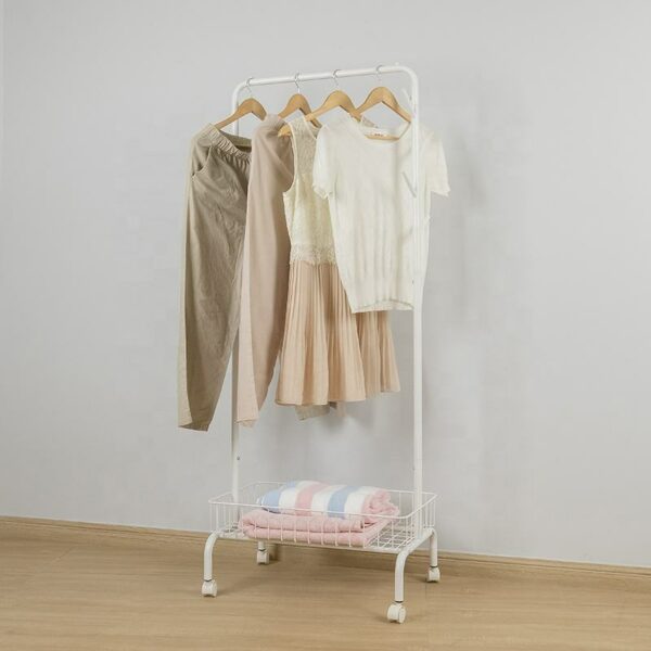 Hanging Clothes Rack, Coat Rack, and Basket for Bedroom Entryway