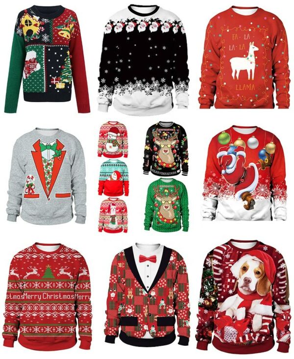 Personalized Customized Santa Funny Holiday Party Pullover Sweaters Christmas Brushed Deer unisex ugly sweaters knitted by a couple - Image 6