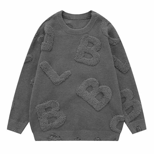 Men's Crew Neck Long Sleeve Pullover Sweaters with Custom Logo and 3D Letter Embroidery Pattern Knitted Sweaters for Men - Image 2