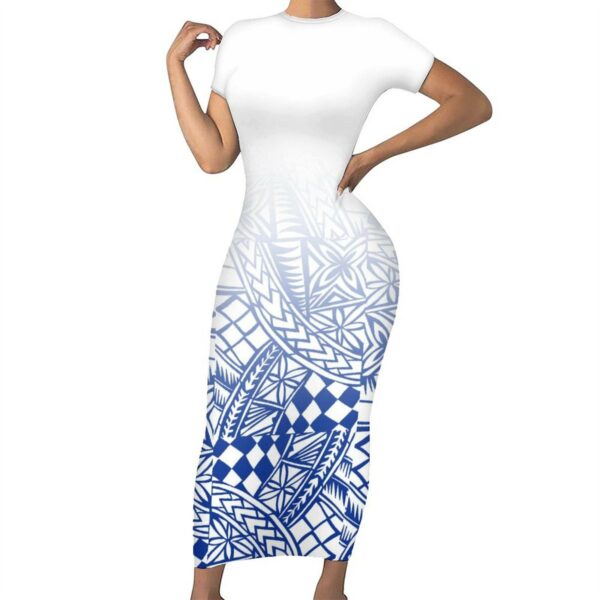 O Neck Short Sleeve Long Bodycon Tight Dresses Are a Hot Selling Style Gowns Plus Size Women's Dresses Polynesian Tattoo Printed Maxi Dress - Image 5