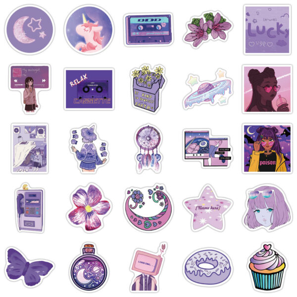 50 pieces of adorable cartoon purple wind girl graffiti stickers to adorn a motorcycle trunk that are waterproof - Image 5