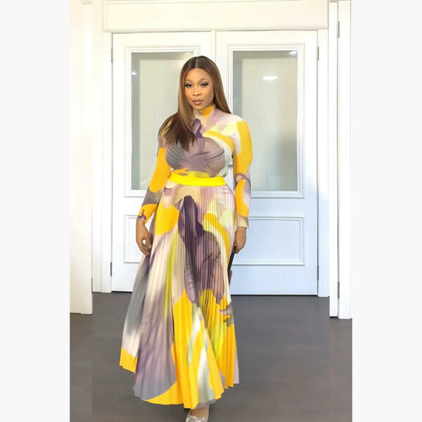 Current Style: Loose, colorful, tie-dyed, elegant, long sleeve top with waffle pleated long skirt set in enormous size. - Image 6