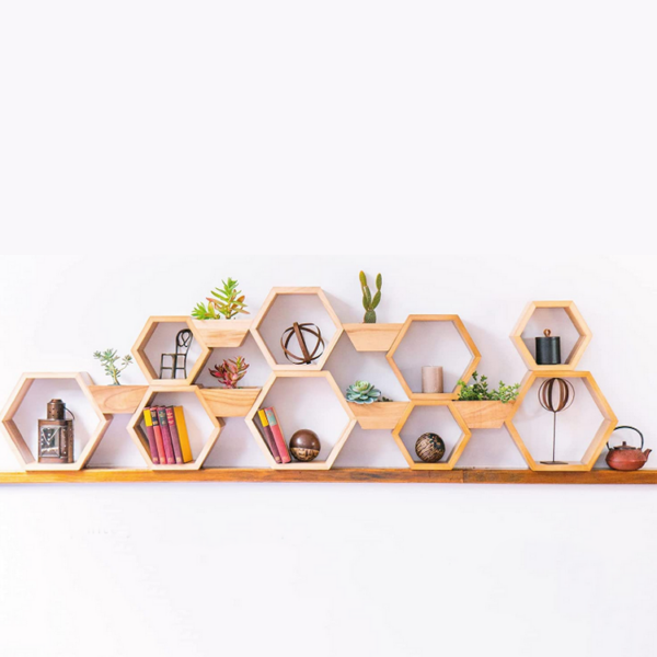 Hexagon Floating Shelves with Honeycomb Decor on Wall for Wooden Plant Pots - Image 6