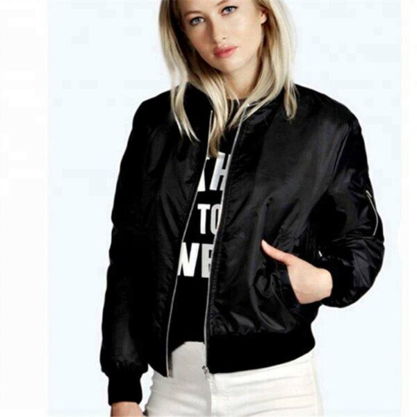 Fashion women's coat tops, wholesale plain thin zipper bomber jackets for women Long-sleeve O-neck Casual Baseball Jacket in Solid Color - Image 5