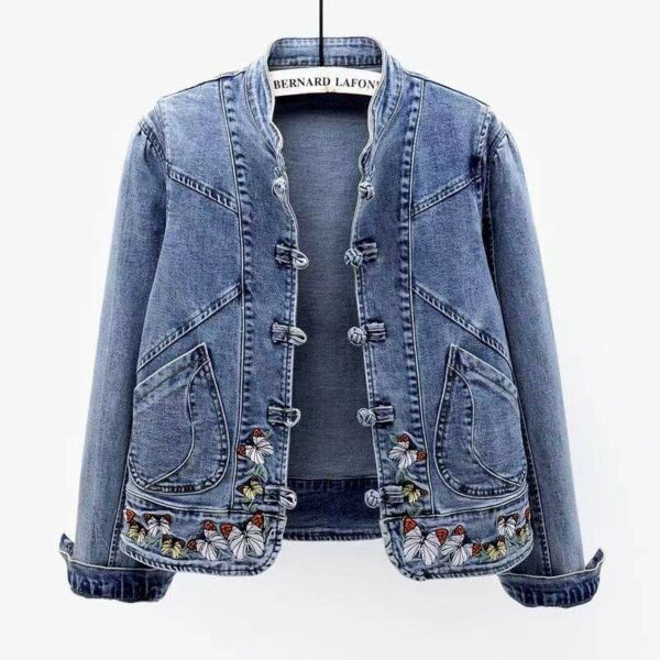 Women's XS-5XL Plus Size Beaded Diamond Long Sleeve Coat Light Blue Schoolgirl Loose Jacket Women's Jackets - Image 5