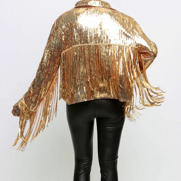 Women's Fashion Tassel Sequin Jacket with Gold Fringes and Black Black Colors for Hip Hop Style - Image 5