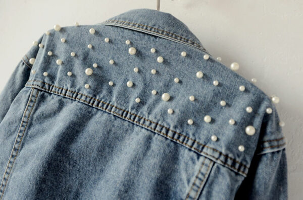 Women's Pearl Denim Jackets for Brides and Weddings: Trendy Long Sleeve Spring and Autumn Jackets with Beads - Image 5