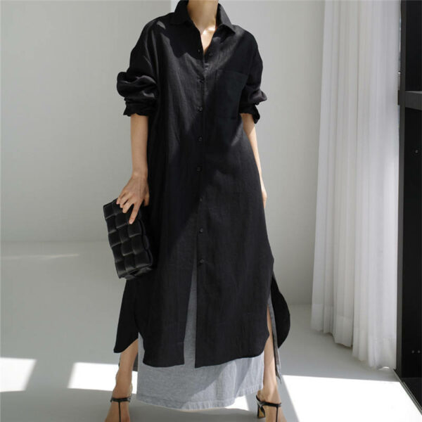 Women's Customized Elegant Style Button Maxi Long Cotton Linen Smart Casual Shirt Dresses