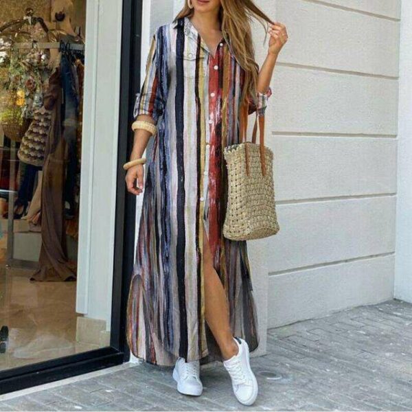 Autumn Long Shirt Dresses Women Pocketed Fashion Print Elegant Plus Size 5XL Casual Dress, New Long Sleeve Single Breasted Dress - Image 5