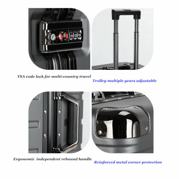 Wholesale lightweight luggage trolley with TSA lock, aluminum travel luggage, and wear-resistant PC luggage - Image 6