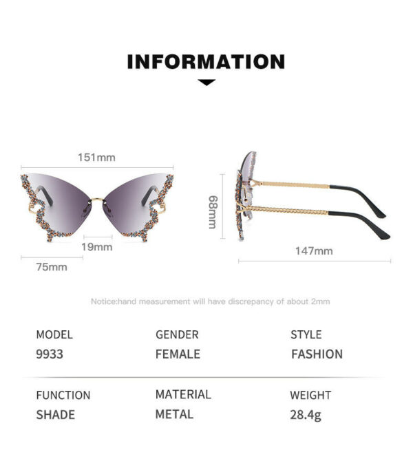 Solbriller's new butterfly-shaped diamond-rimless sunglasses are perfect for any fashion-forward woman with a bold and glamorous style. - Image 5