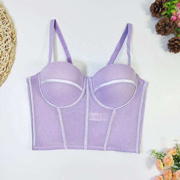 Women's Customizable Logo Inner and Outer Wear Strapless French Mesh Corset Bustier Sexy Top Bra and Outer Wear - Image 5