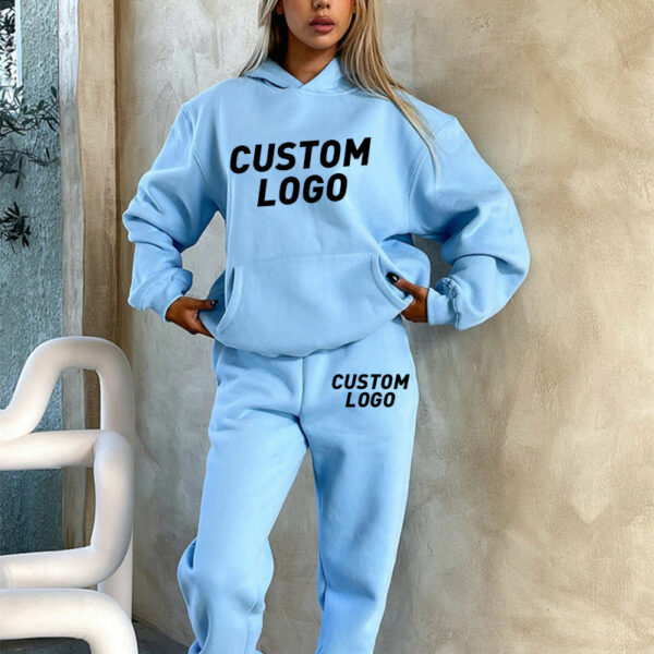 Wholesale Women Casual 3D Puff Print Cotton Oversized Hoodie and Jogger Set with Custom Logo for Plus Size Women's Hoodies and Sweatshirts - Image 6