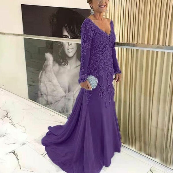 Beautiful Mother of the Bride dresses in blue and silver. V-neck, long-sleeved godmother evening dresses Guest gowns for wedding parties: new - Image 5