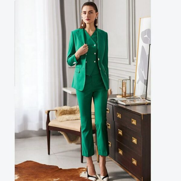 Women's two-piece, three-piece business suit in green, with green blazer pants suit and lady tuxedo suit,  newest styles - Image 5