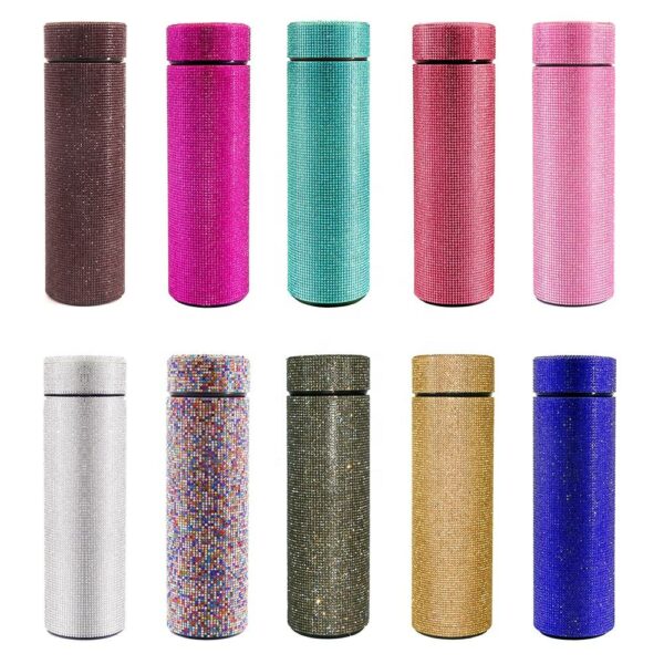 500ml personalized GEM elegant stainless steel water bottle with rhinestones, LED lights, and smart bling insulation. - Image 5