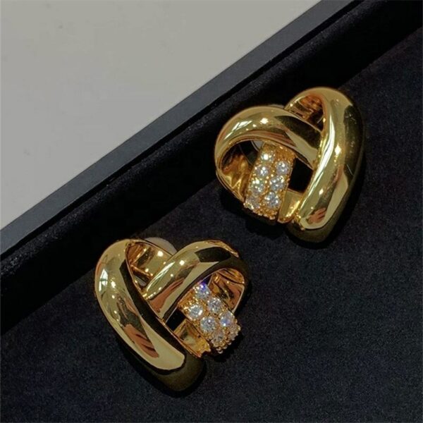 New 18k Real Gold Plated Baroque Brass Patchwork Earrings with a Geometric Heart Shaped Zirconia - Image 6