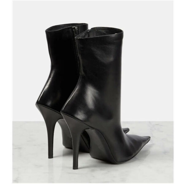 Custom Low MOQ Black Leather Ankle & Bootie Boots with High Top Heel and Big Size Pointy Toe Thin Heel for Ladies - Image 6